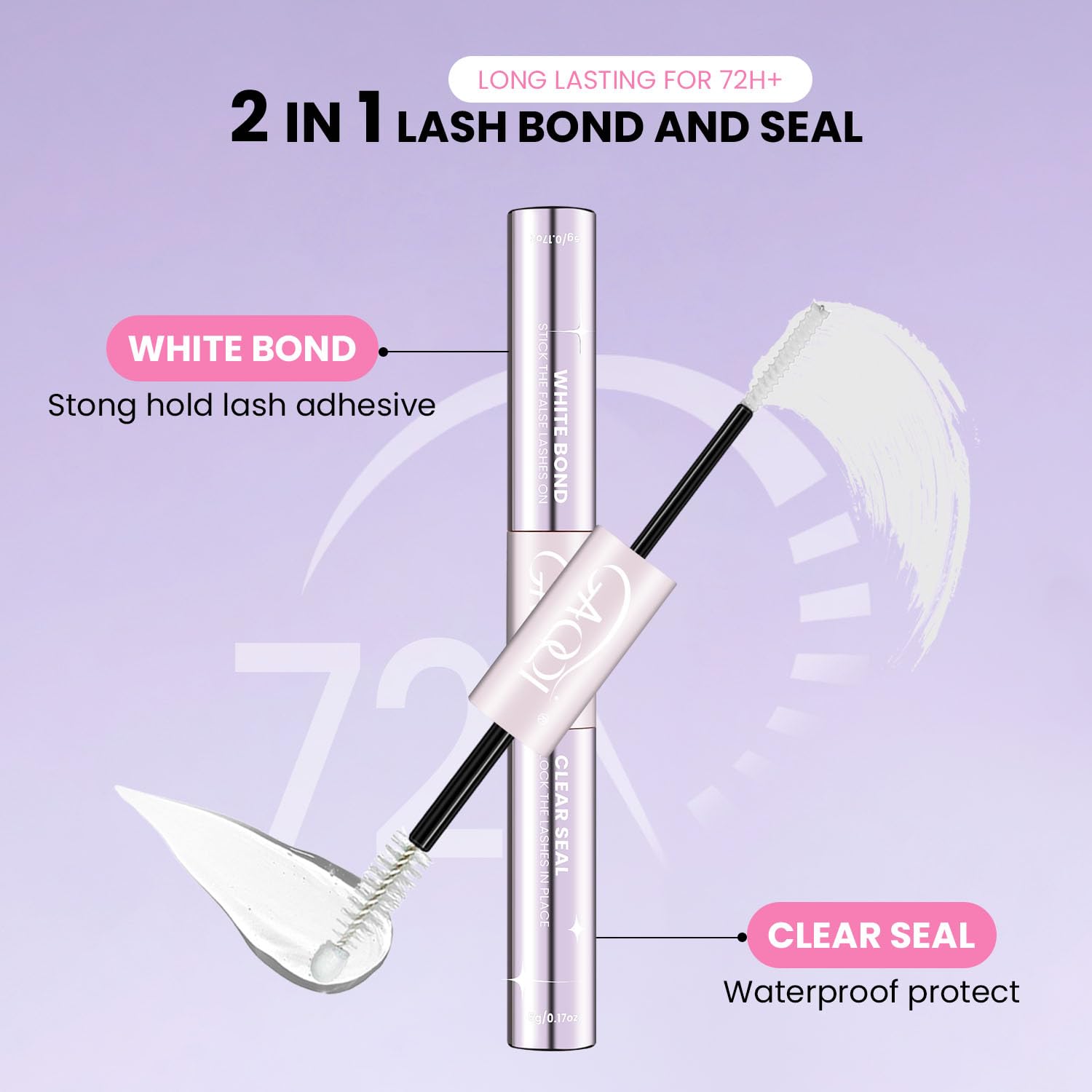 GAQQI lash remover bottle label and cap detail demonstrating safe, gentle removal