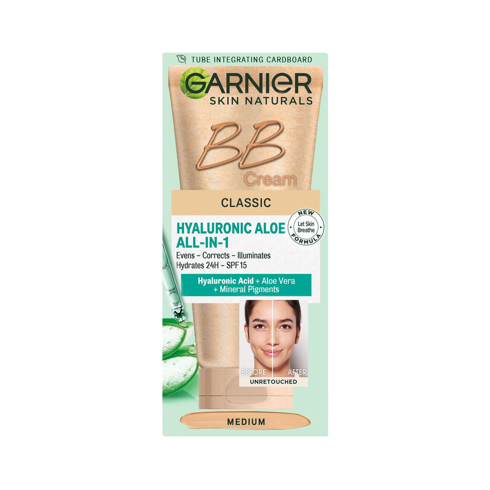 Garnier BB Cream medium front tube showing label and size, easy everyday use