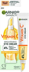 Garnier eye cream front view showing tube and label, promotes brighter eyes