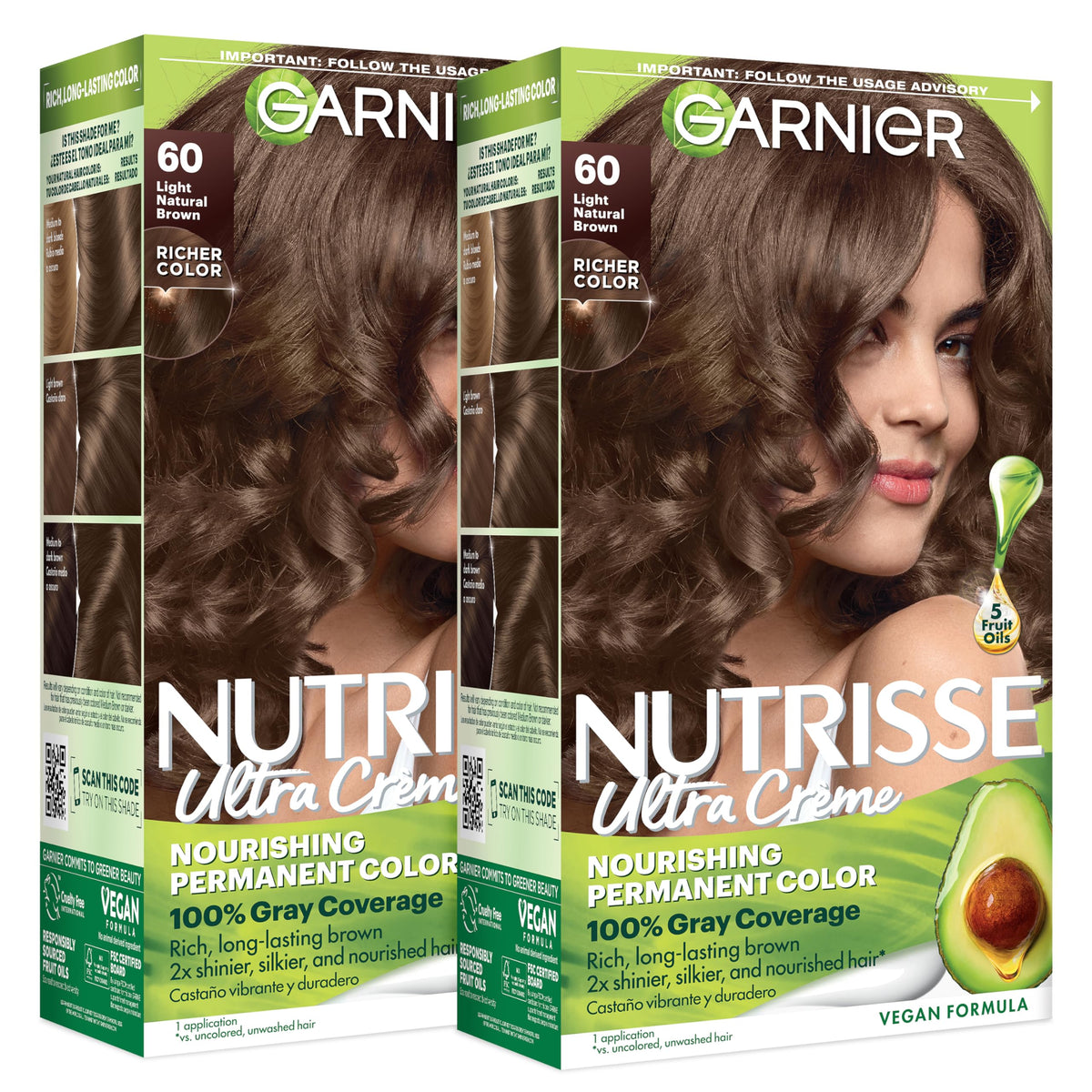 garnier front packaging showing light natural brown shade and benefits