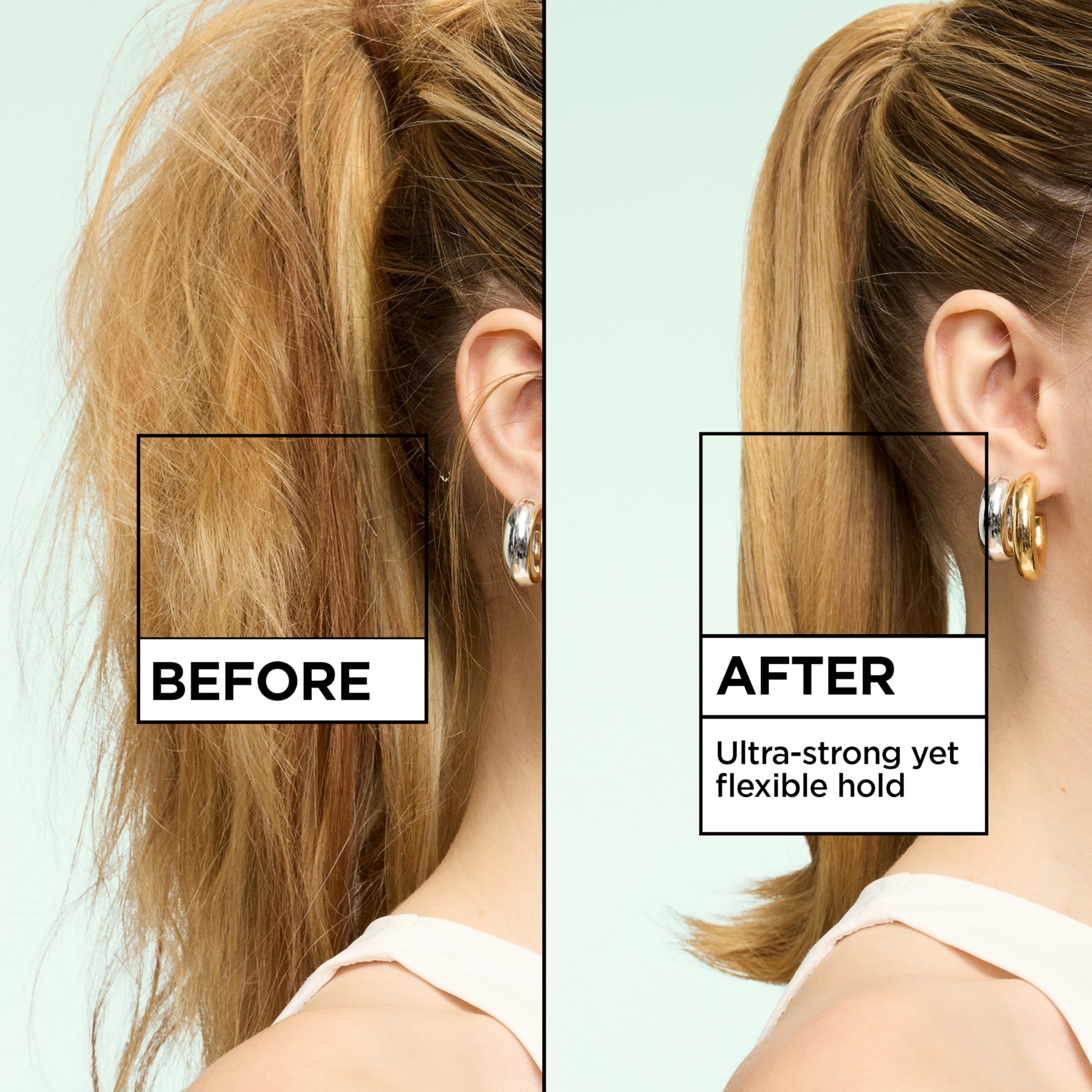 Garnier Fructis spraying onto styled hair for long-lasting hold benefit