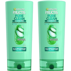 Garnier Fructis front packaging showing two 21 fl oz bottles and recyclable message