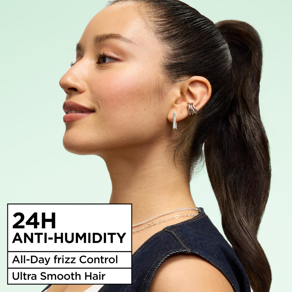 Garnier Fructis on shiny smooth hair demonstrating frizz-free finish