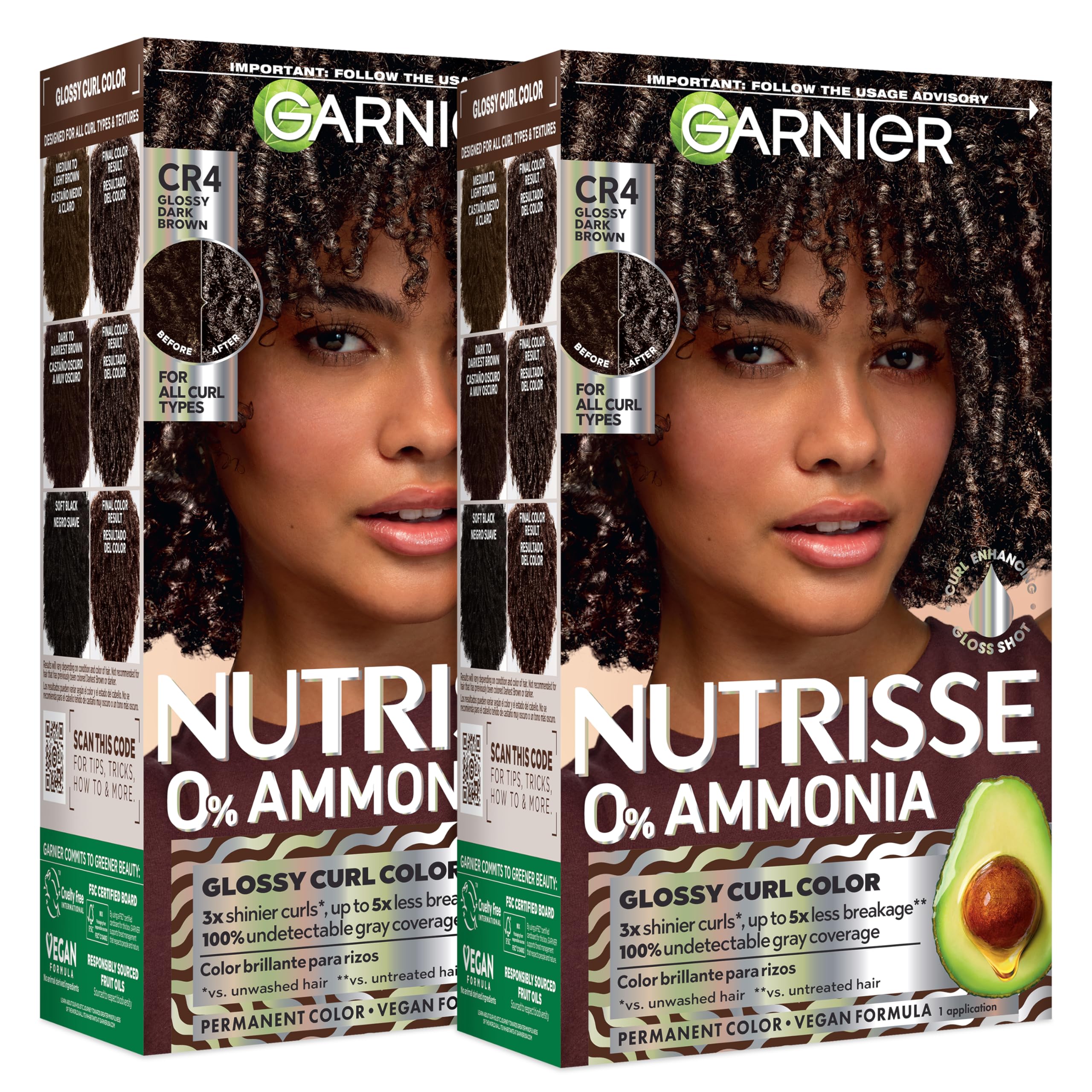 Garnier front packaging showing product and dark brown shade, clear visual benefit
