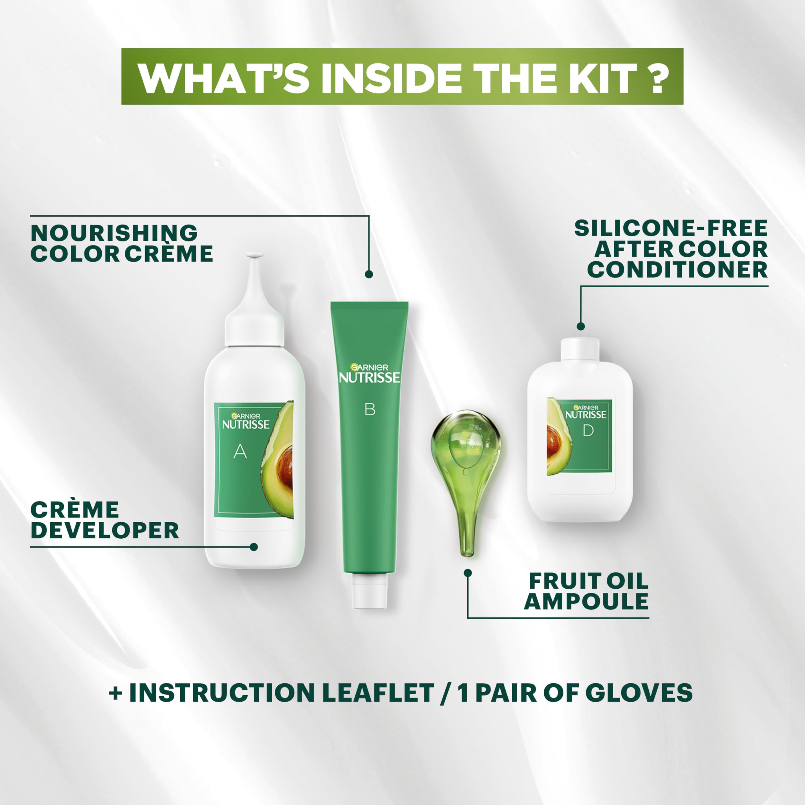 Garnier kit contents laid out for easy at-home application