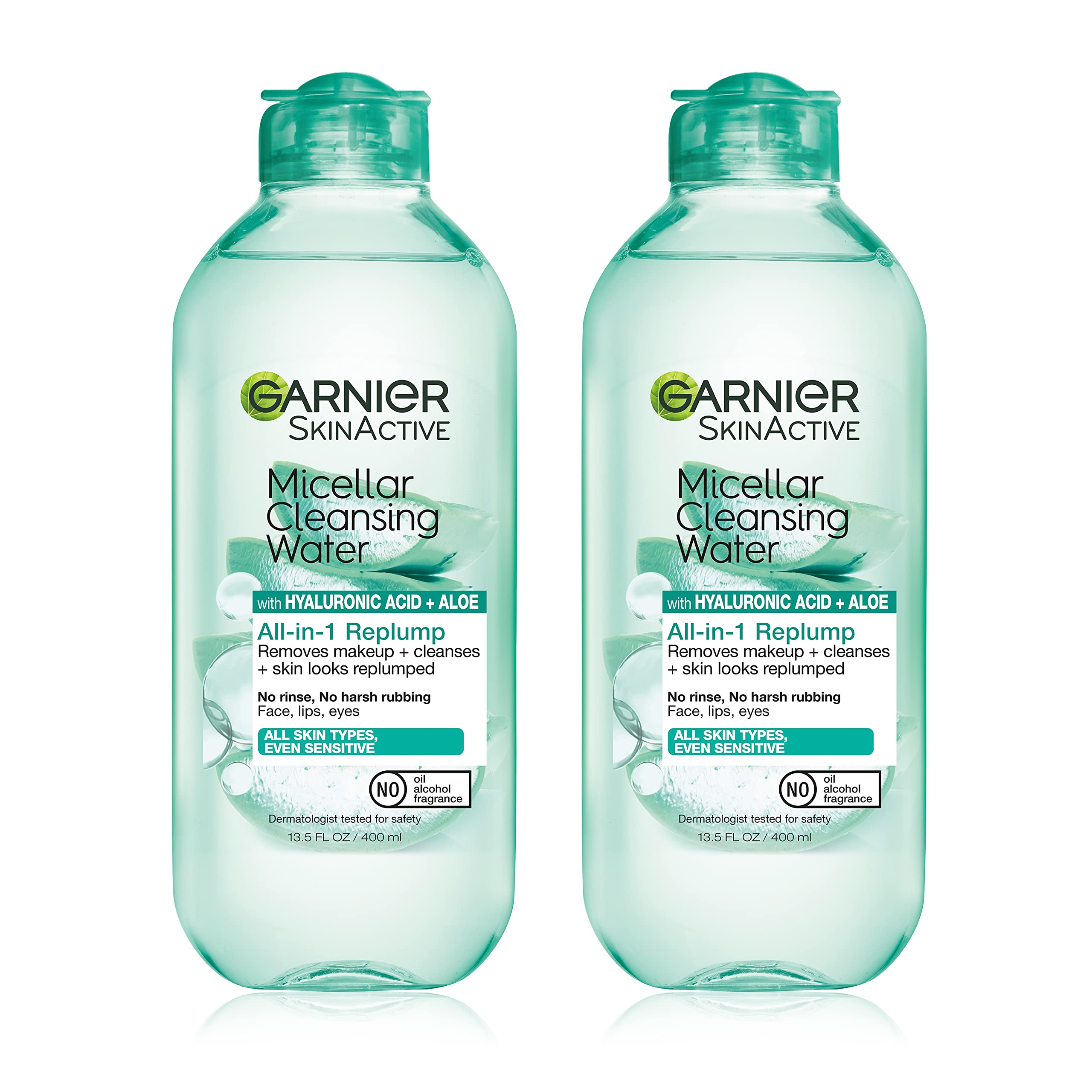 garnier micellar front packaging showing two bottles and benefits