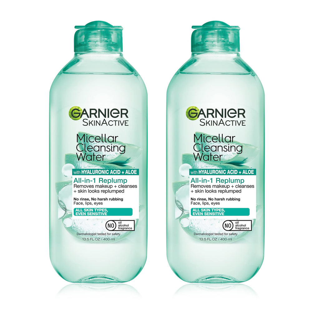 garnier micellar front packaging showing two bottles and benefits