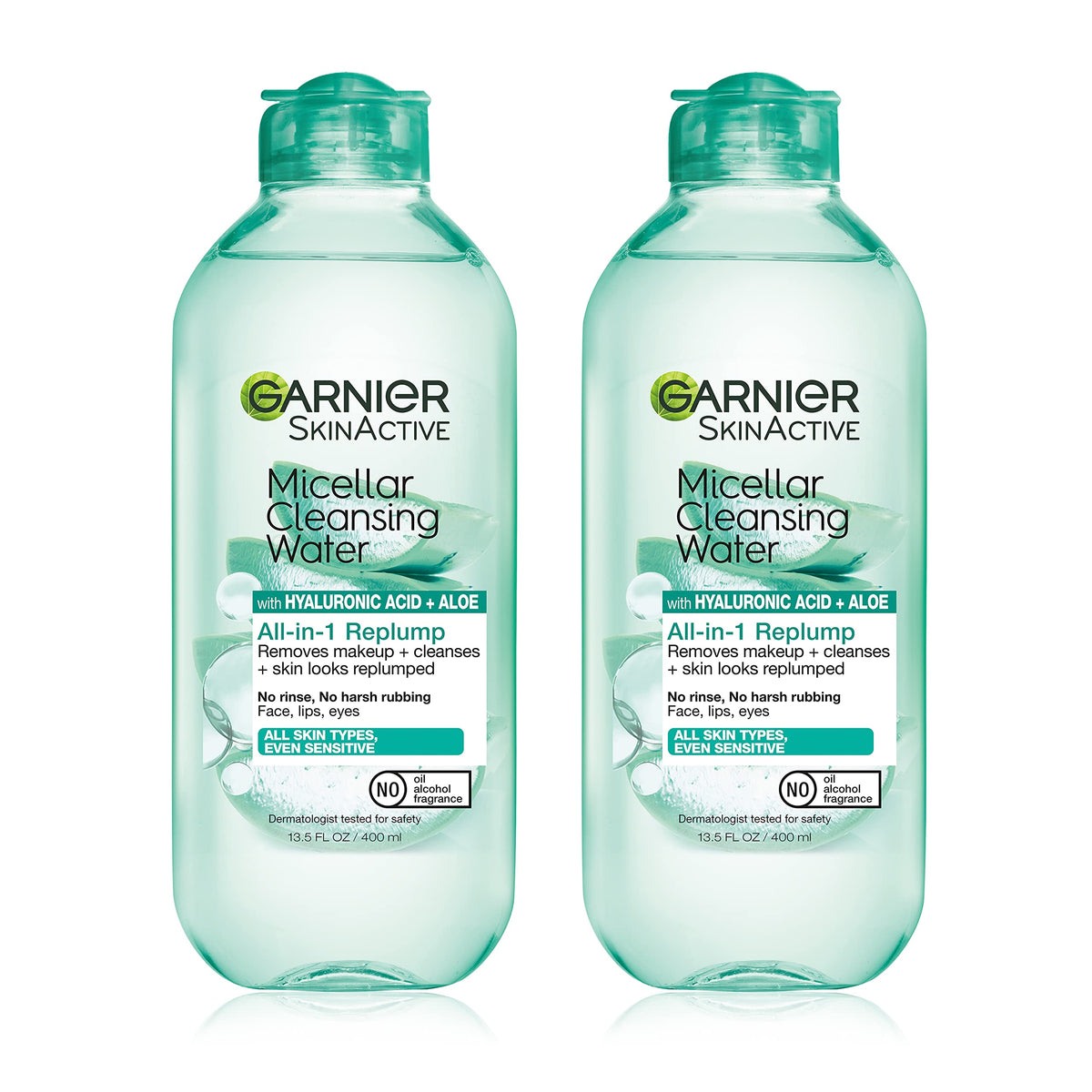 garnier micellar front packaging showing two bottles and benefits