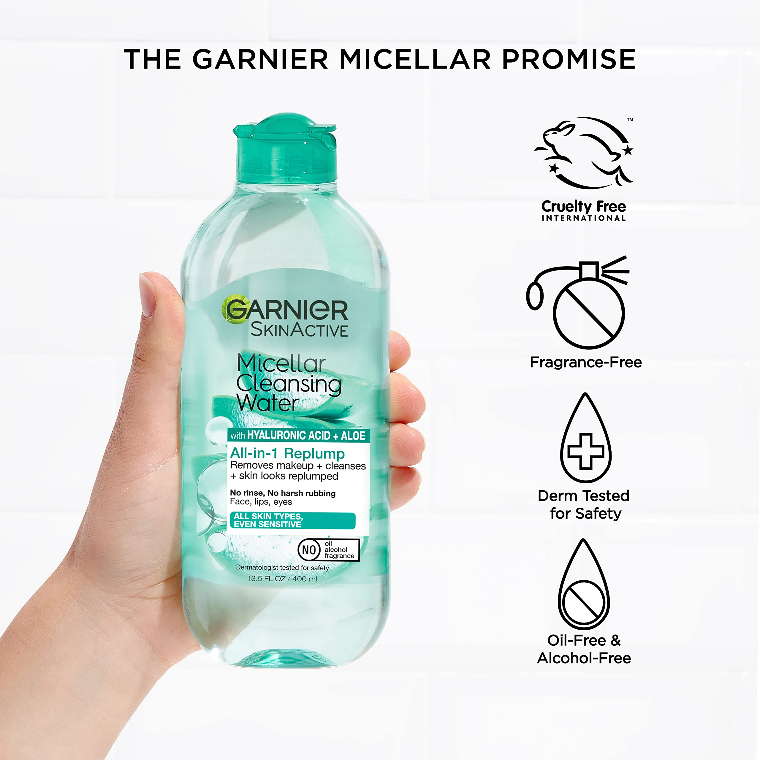 garnier micellar ingredients label showing hyaluronic acid and aloe benefits