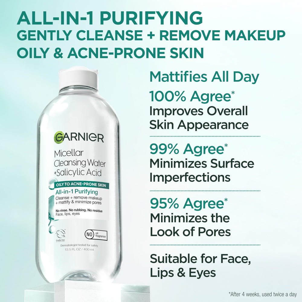 Garnier product label close-up listing salicylic acid and clean formula benefits
