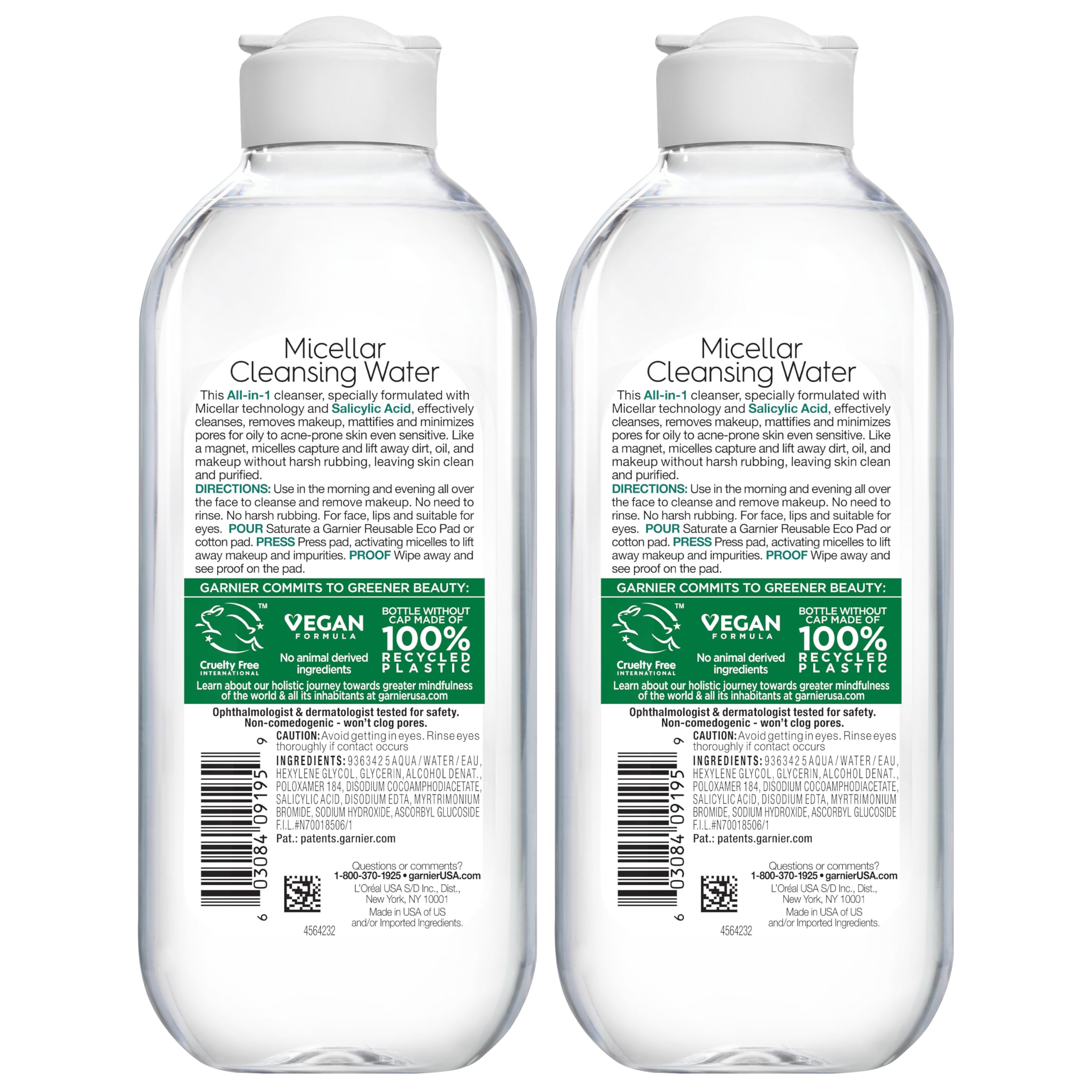 Droplet of Garnier micellar water on skin showing lightweight, non-greasy texture
