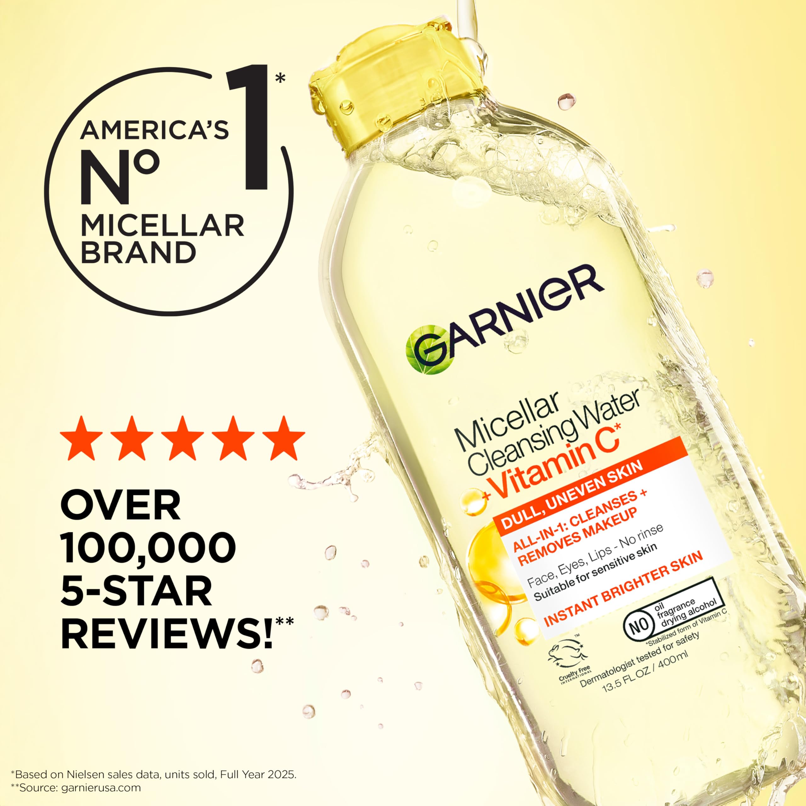 Garnier on bathroom counter in routine to show quick-refresh benefit