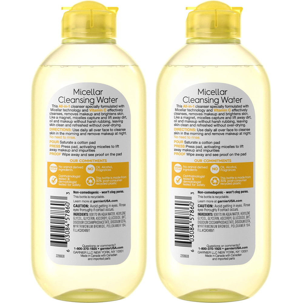 Garnier label close-up highlighting Vitamin C and gentle cleanser benefits