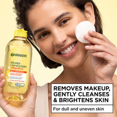 Garnier micellar water pouring onto cotton showing easy removal benefit