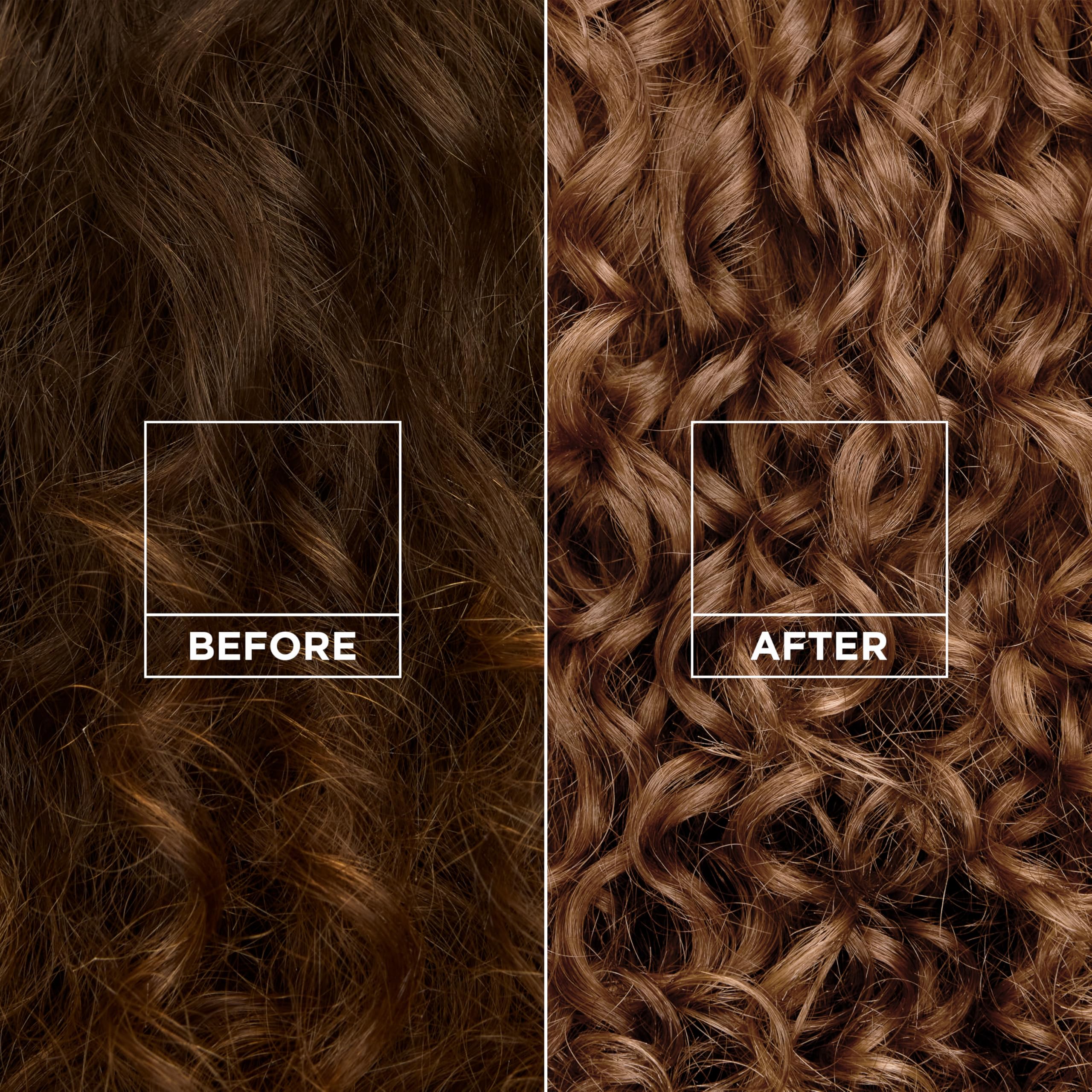 Before and after wavy hair using Garnier Nutrisse showing improved curl definition