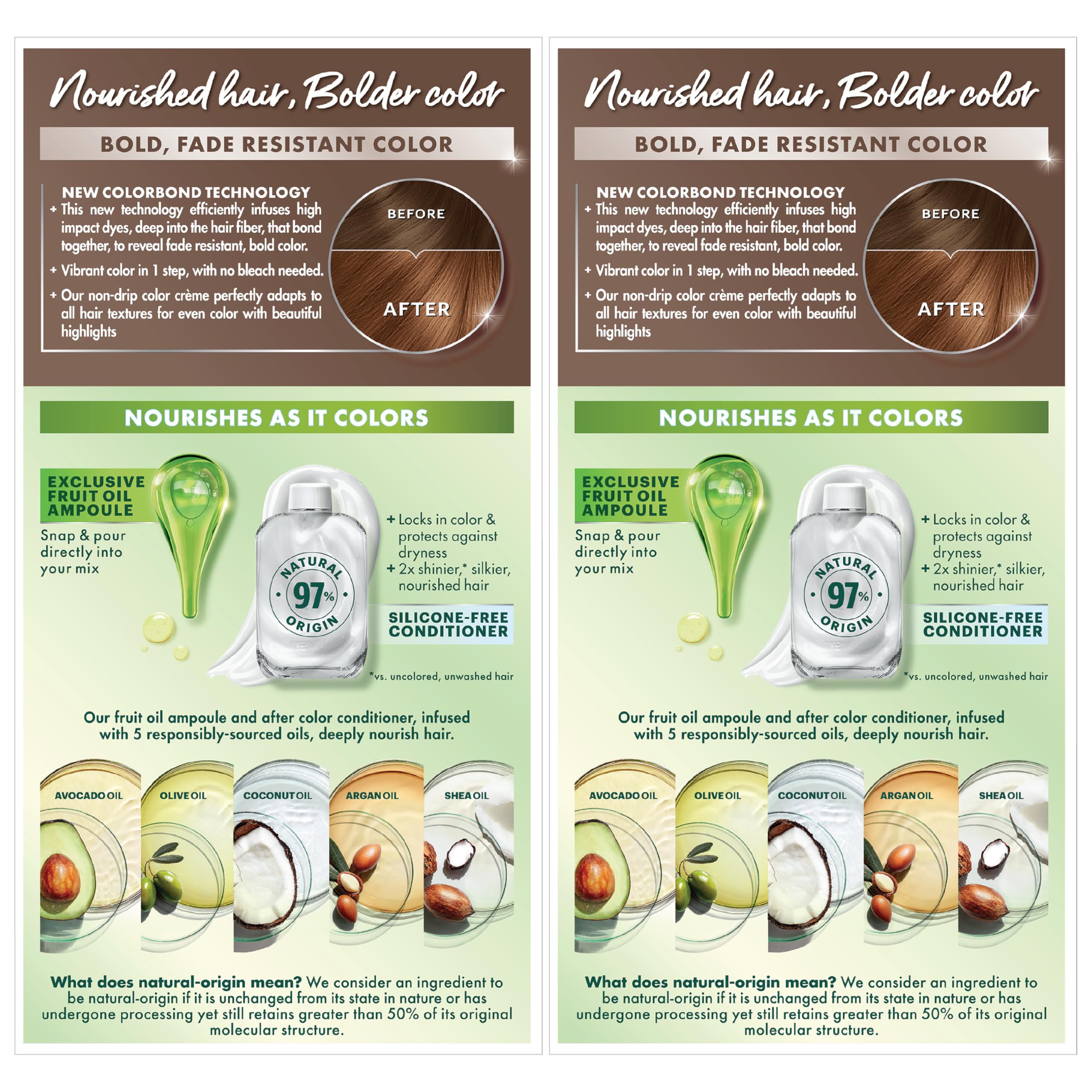 Garnier hair shine reflective detail emphasizing glossy, nourished results