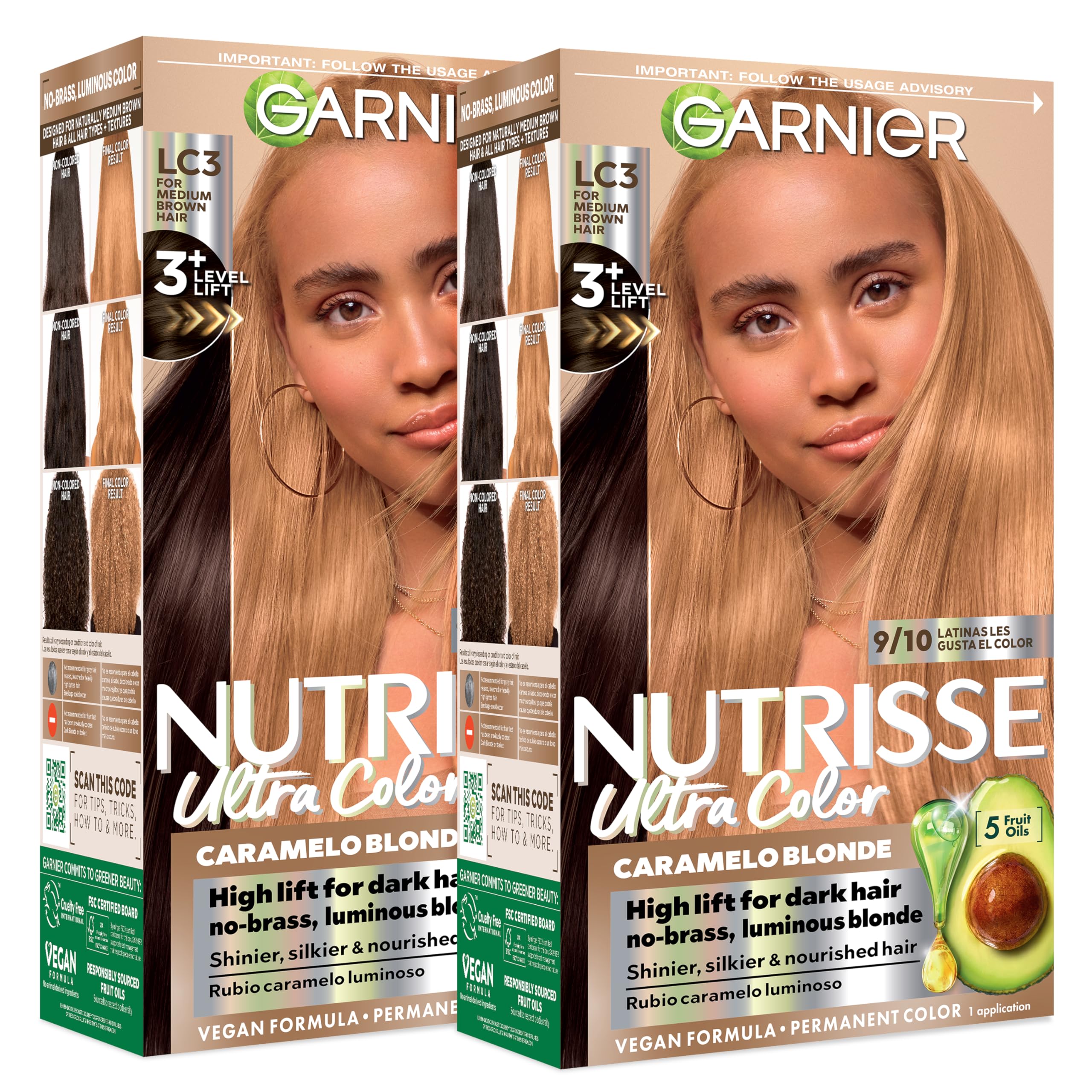 Garnier Nutrisse box front showing kit and shade benefits
