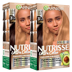 Garnier Nutrisse box front showing kit and shade benefits