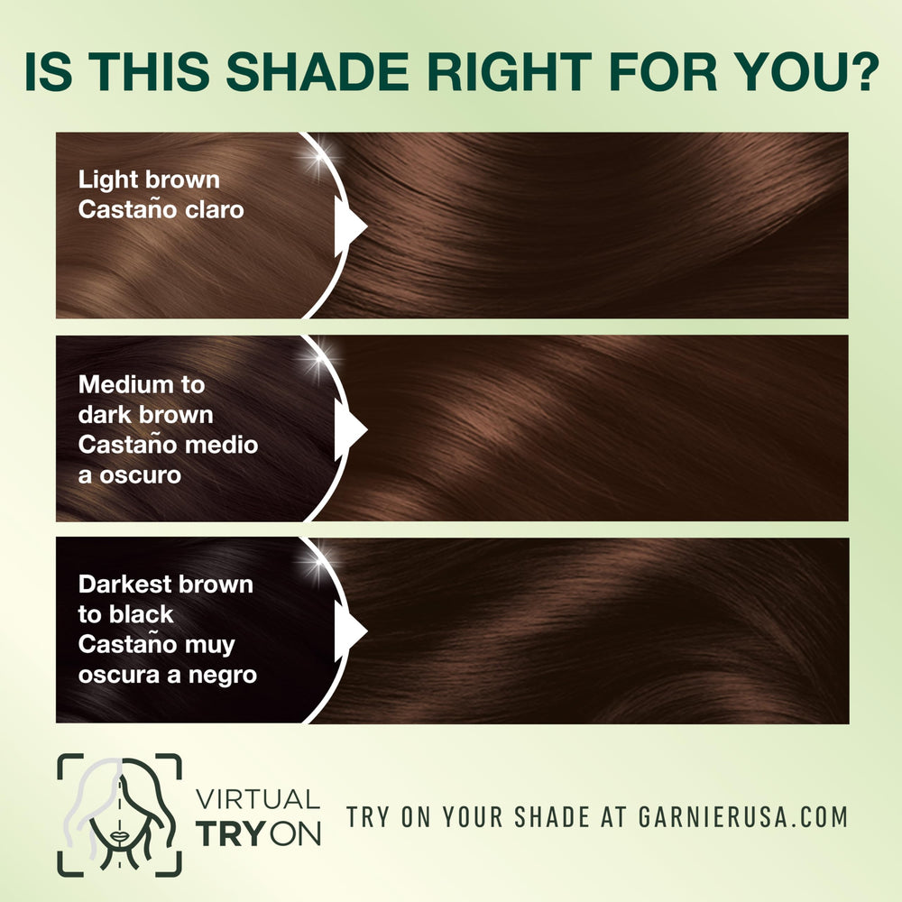 Model before and after using Garnier Nutrisse showing richer chestnut shine
