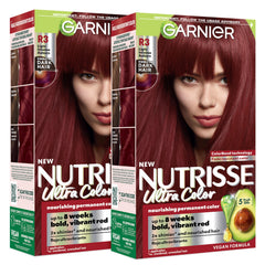 Garnier Nutrisse front packaging showing R3 auburn and benefits