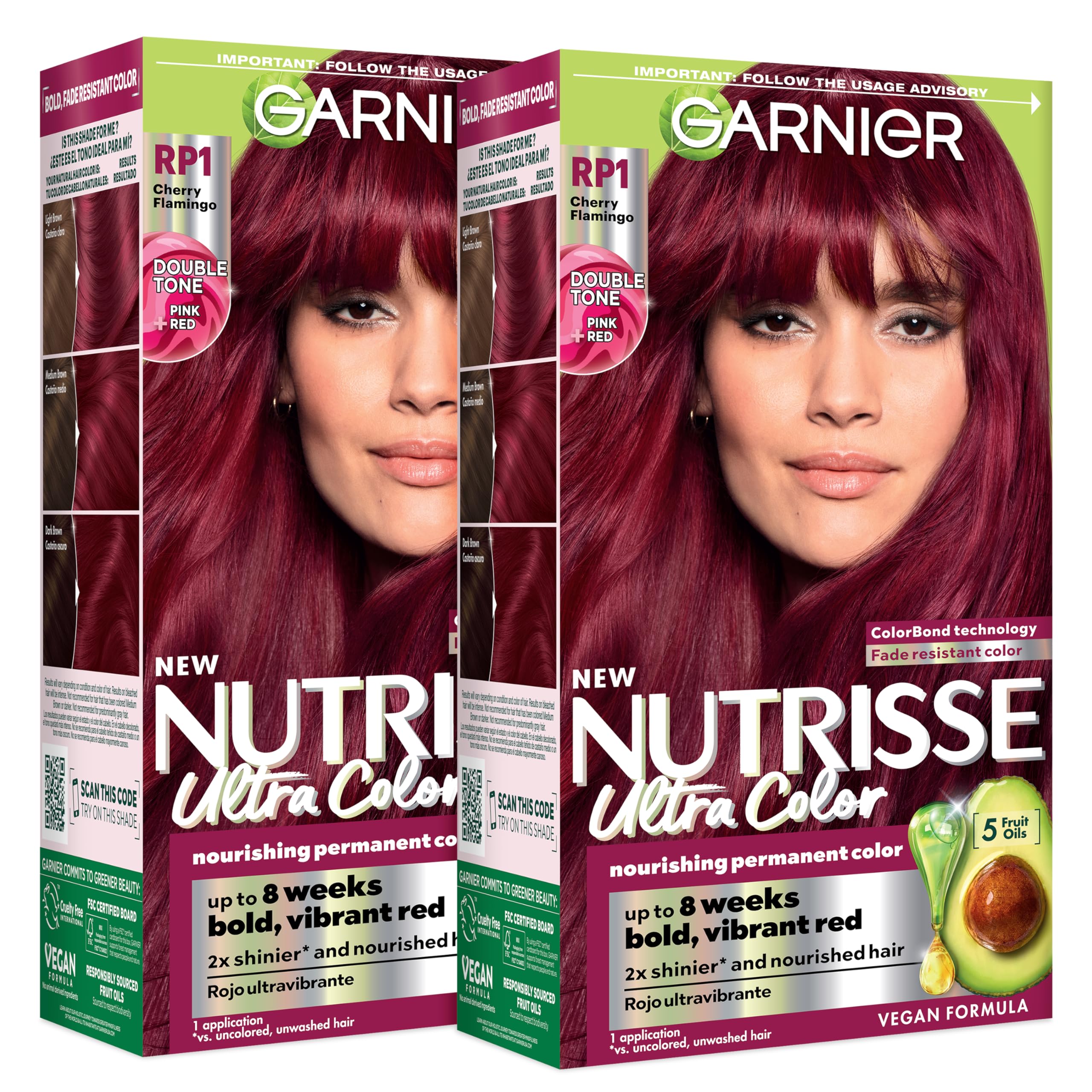 Garnier Nutrisse front box showing RP1 shade and benefits