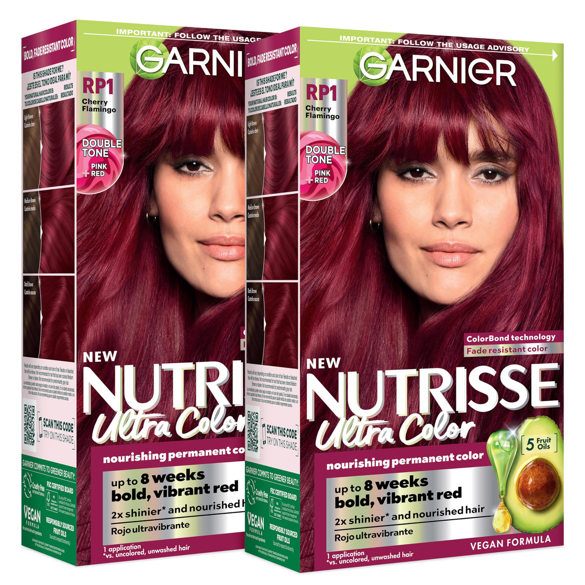 Garnier Nutrisse front box showing RP1 shade and benefits