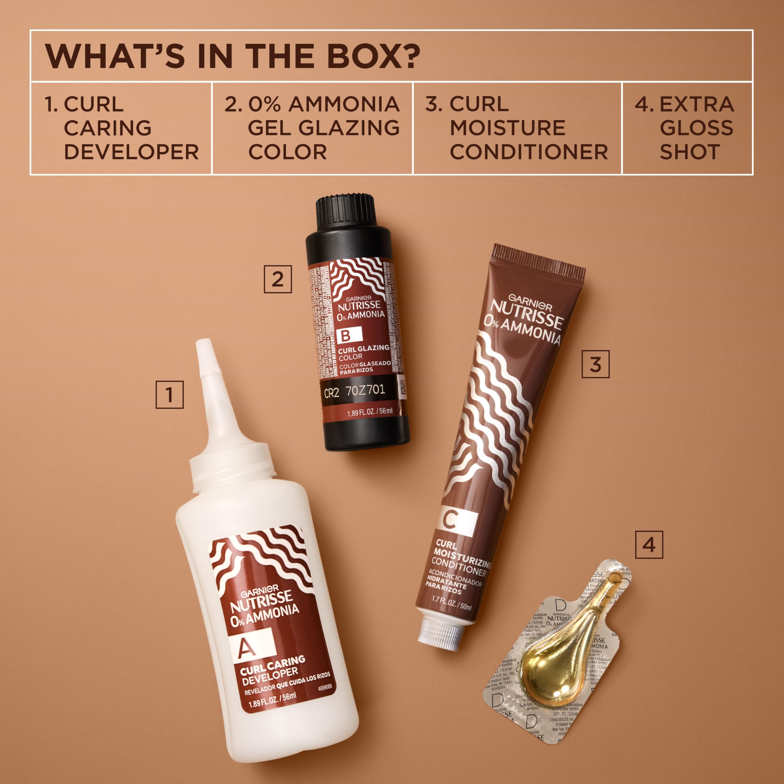 Garnier Nutrisse kit beside a hand to show pack size and at-home convenience