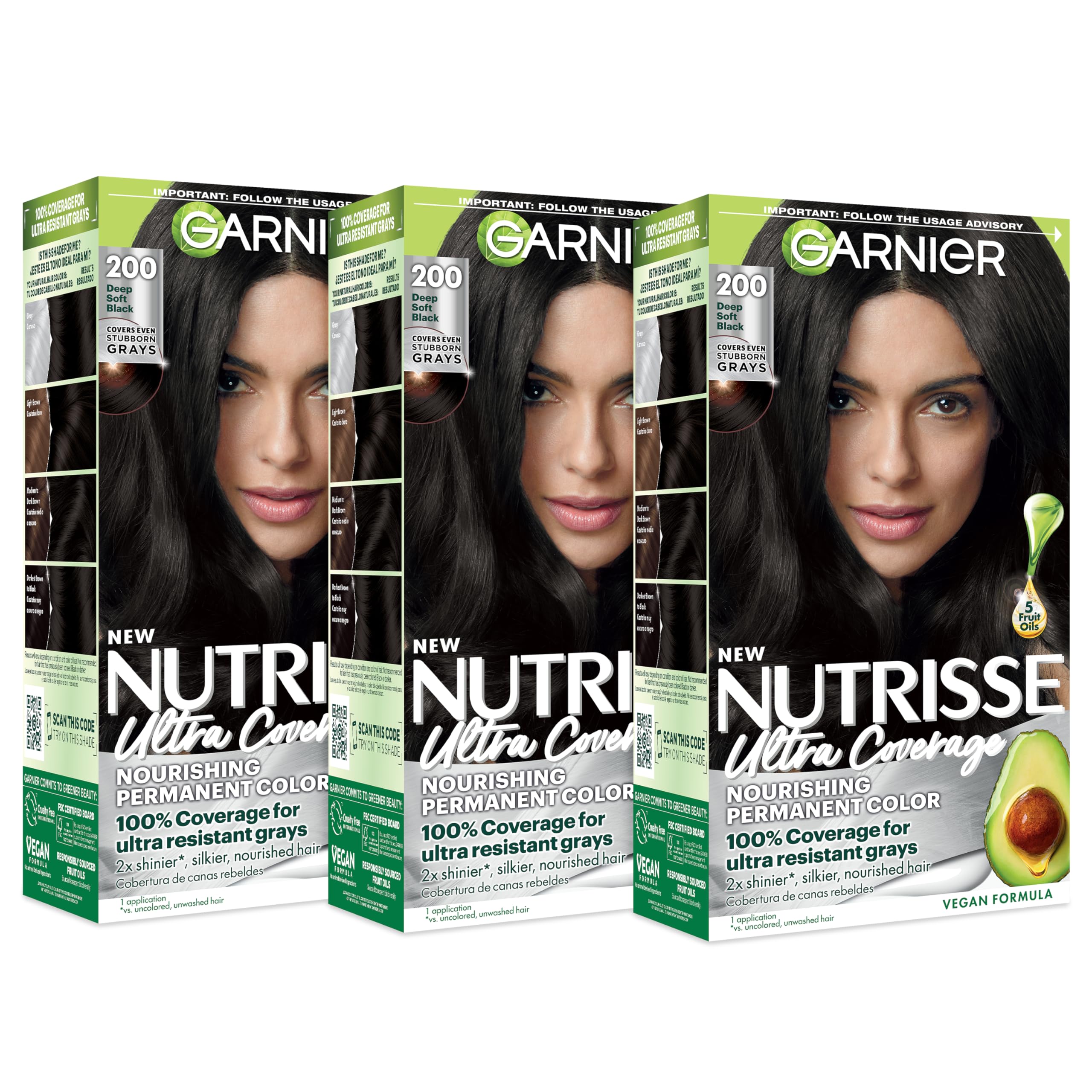 Garnier front packaging showing Deep Soft Black and benefits