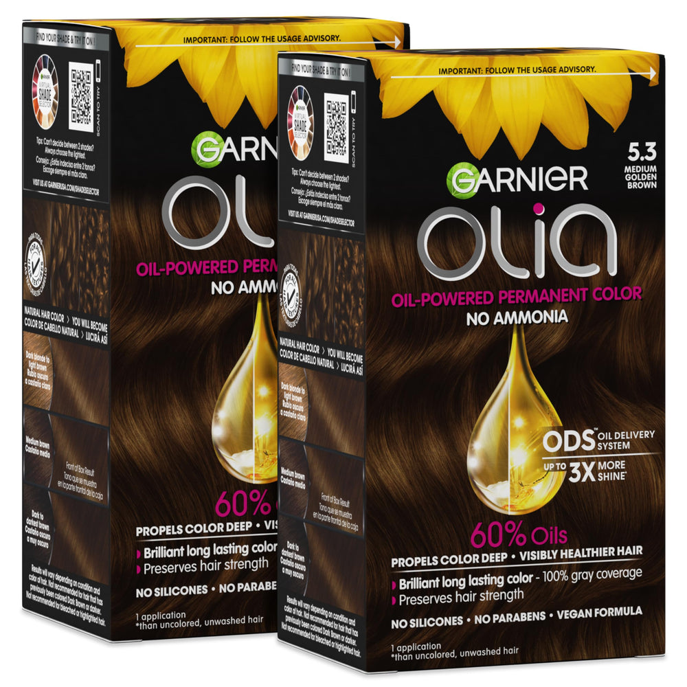 Garnier Olia front box showing shade 5.3 and oil-powered benefit