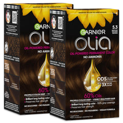 Garnier Olia front box showing shade 5.3 and oil-powered benefit
