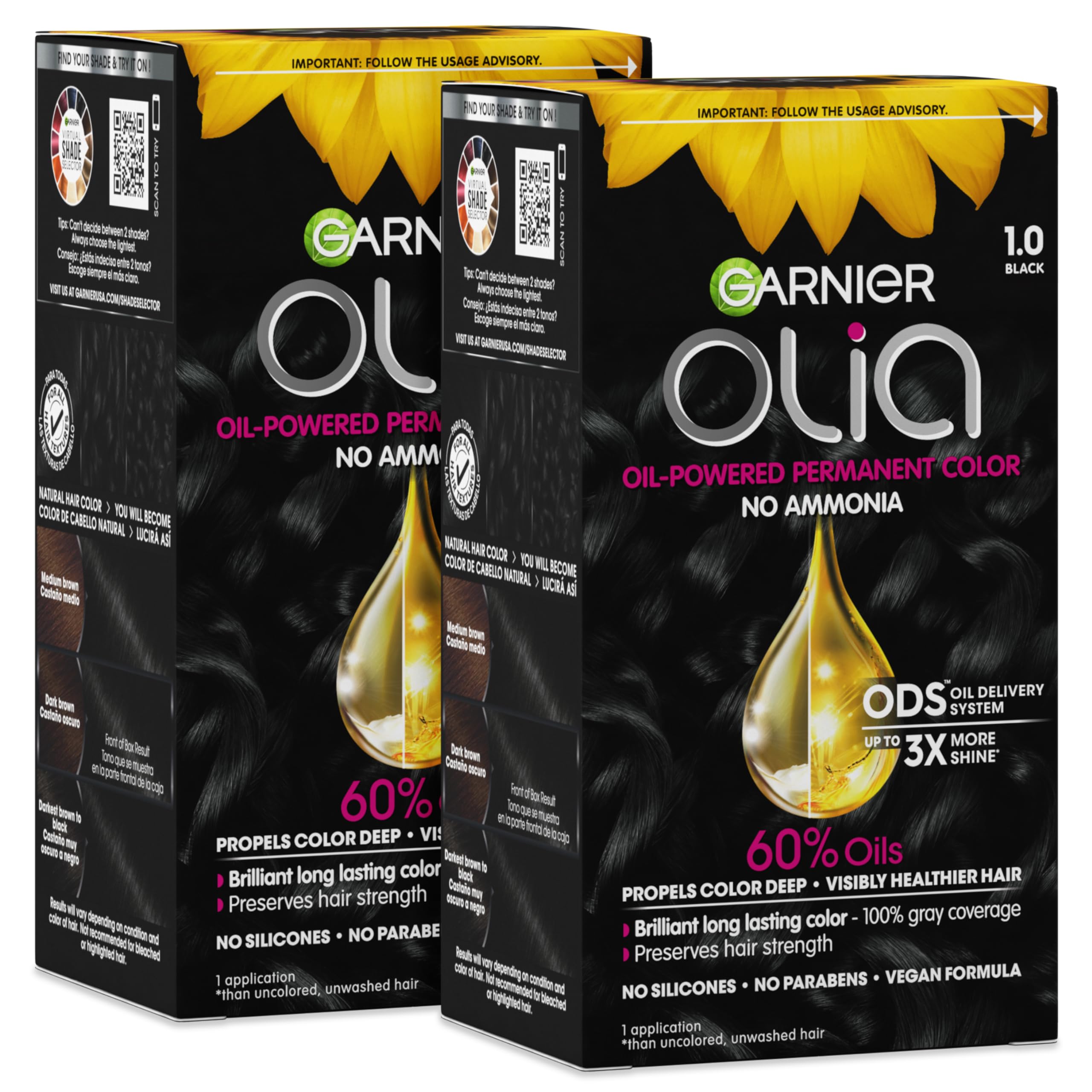 Garnier Olia front box showing product and shade for instant recognition and confidence