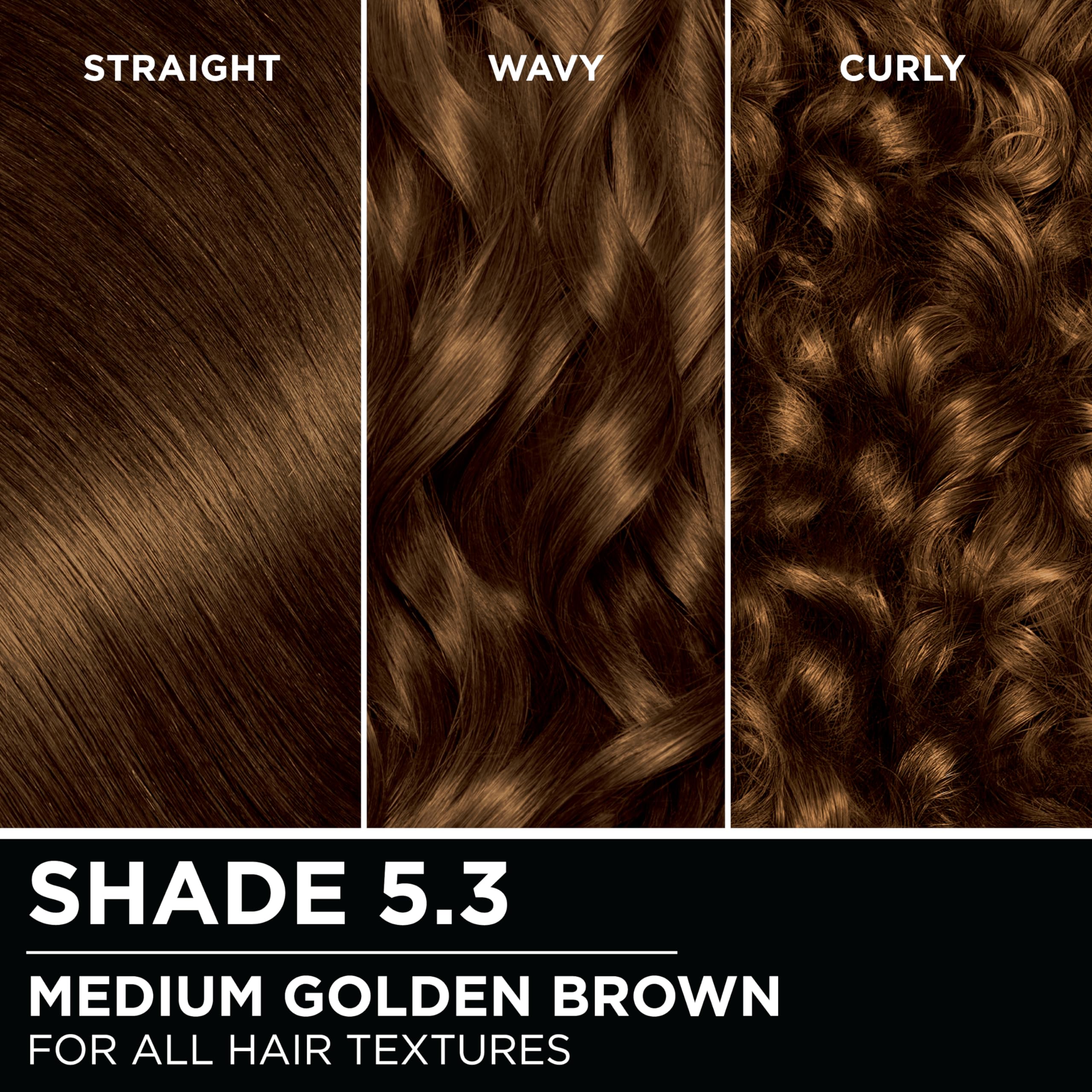Garnier Olia hair swatch in medium golden brown highlighting natural shine