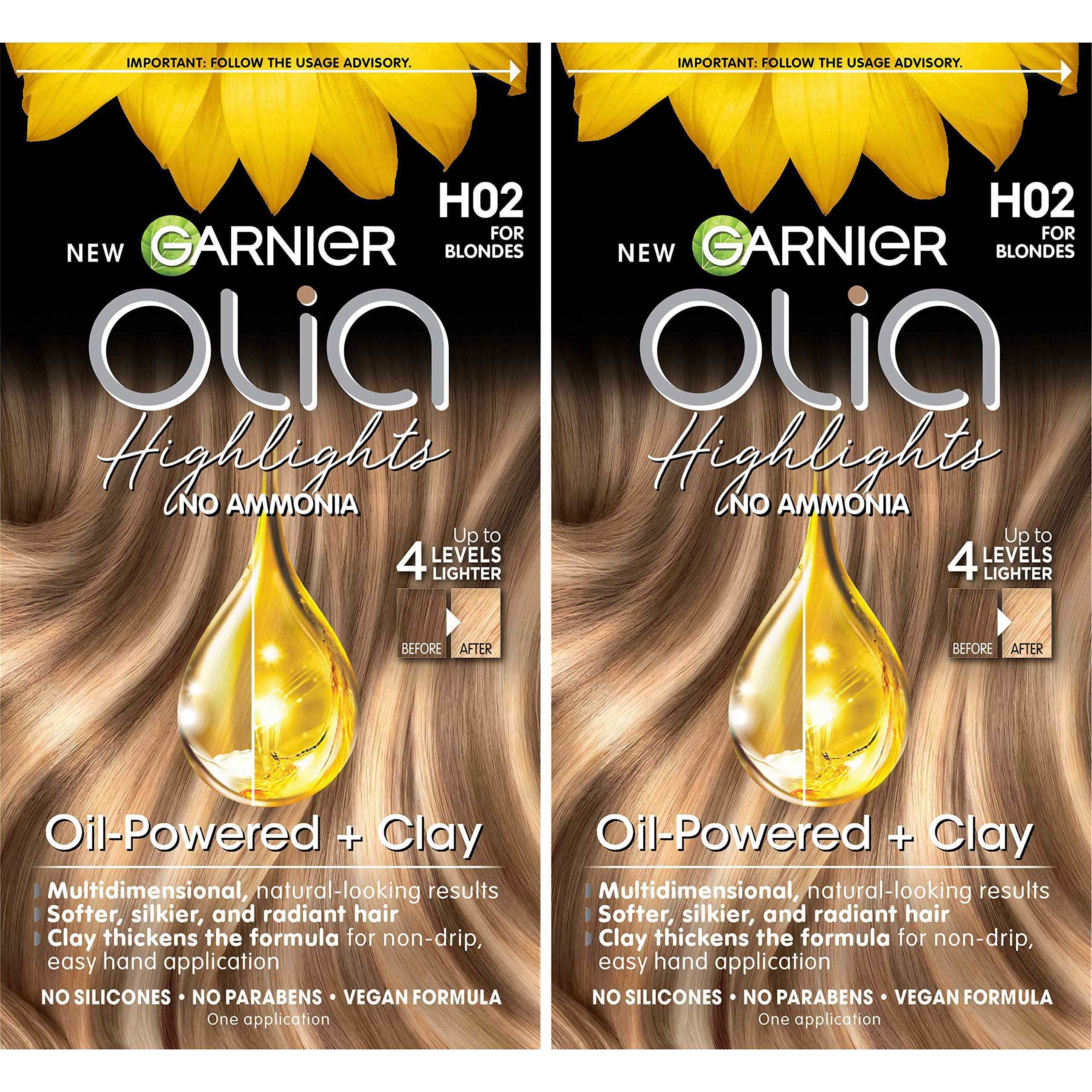 Garnier Olia highlights kit front packaging showing kit contents and benefits