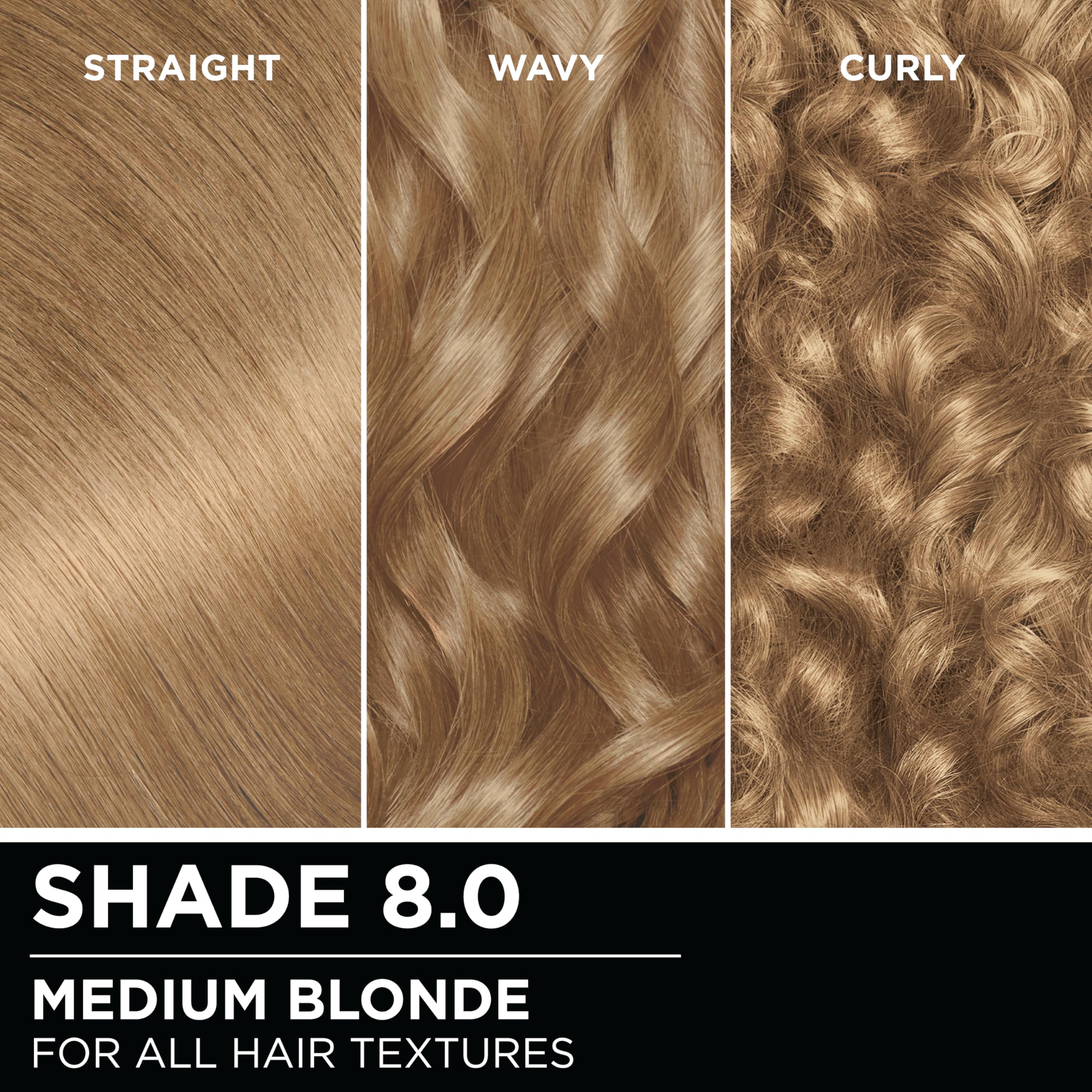 Garnier Olia finished medium blonde on model showcasing vibrant, glossy color