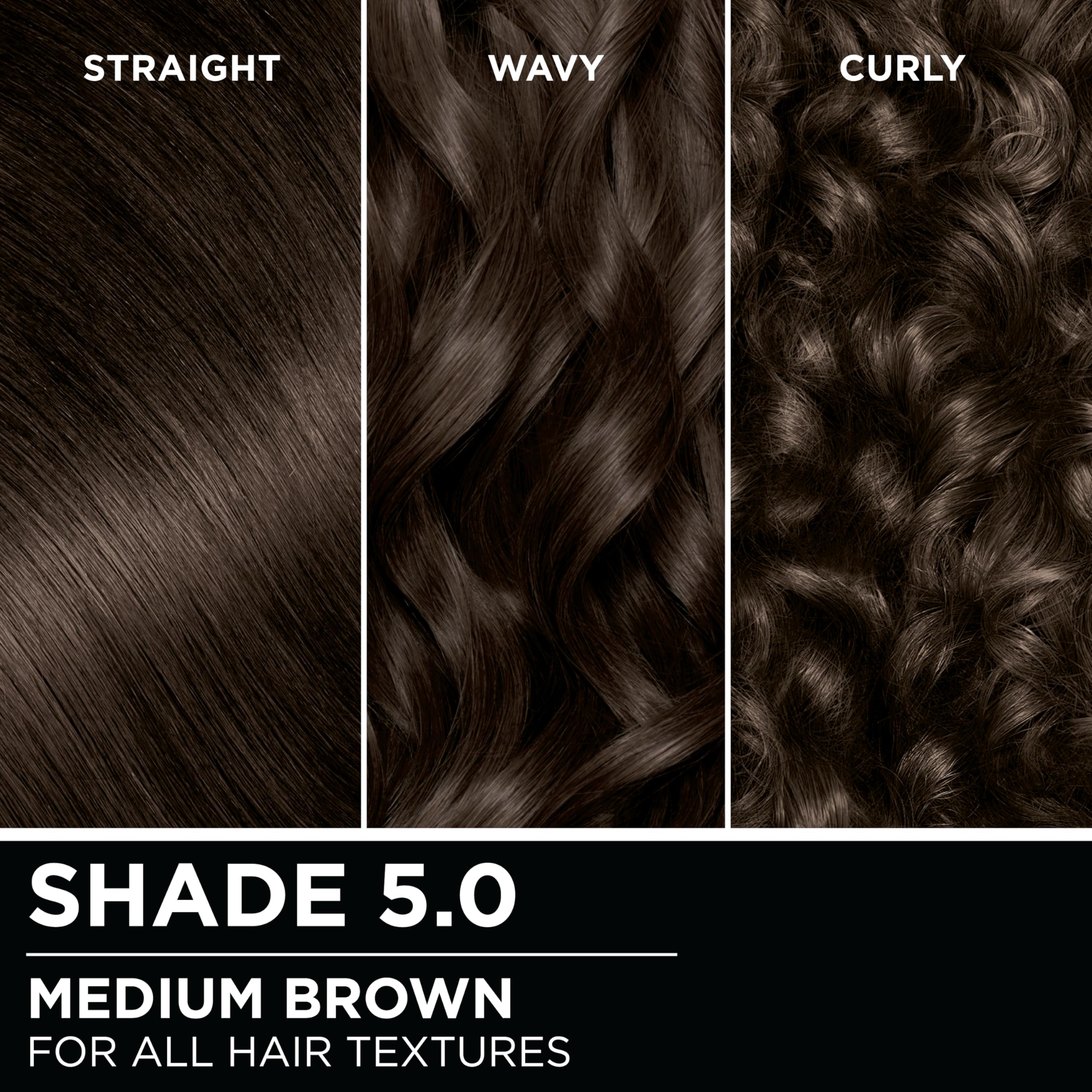 Model hair showing Garnier Olia medium brown shade with glossy finish