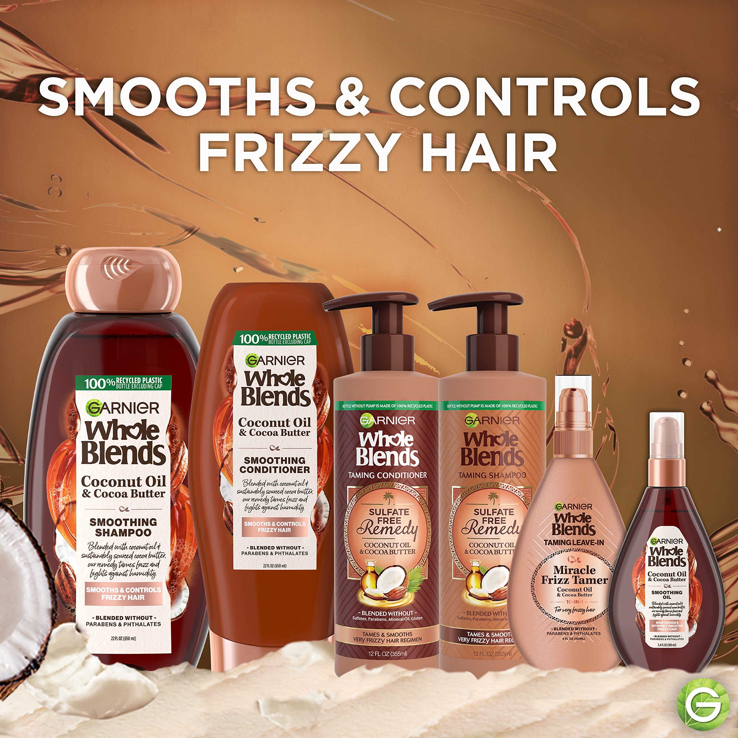 Shampoo pouring onto hair illustrating Garnier frizz control benefit