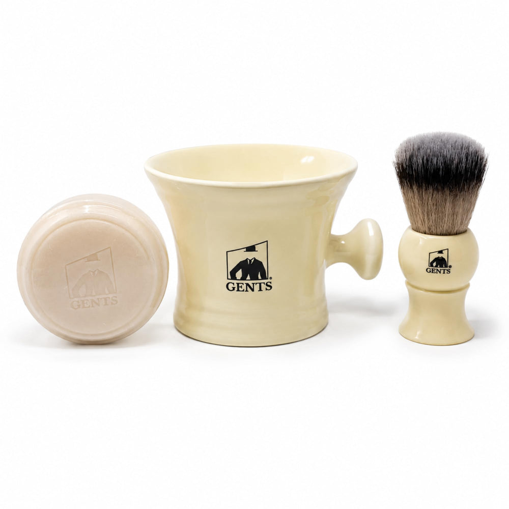 G.B.S ceramic shave mug front view showing durable design and elegant finish
