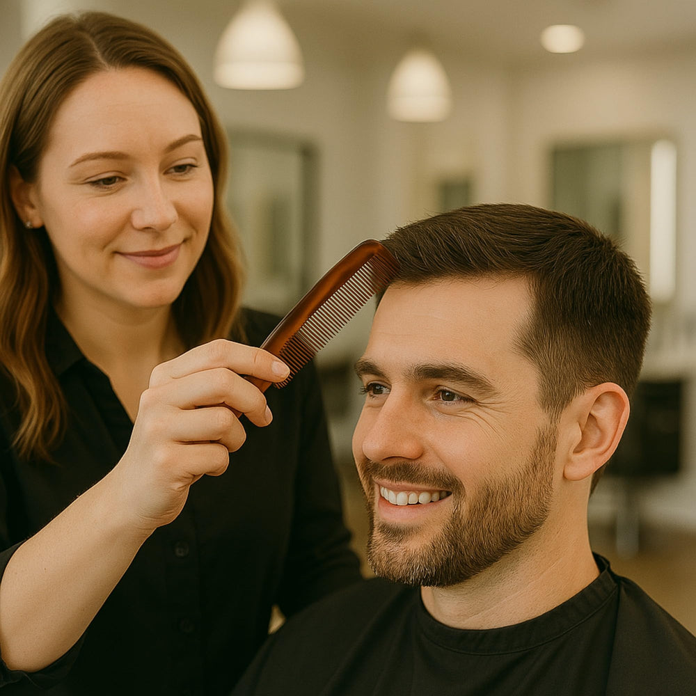G.B.S comb styling a beard illustrating controlled shaping and neat results