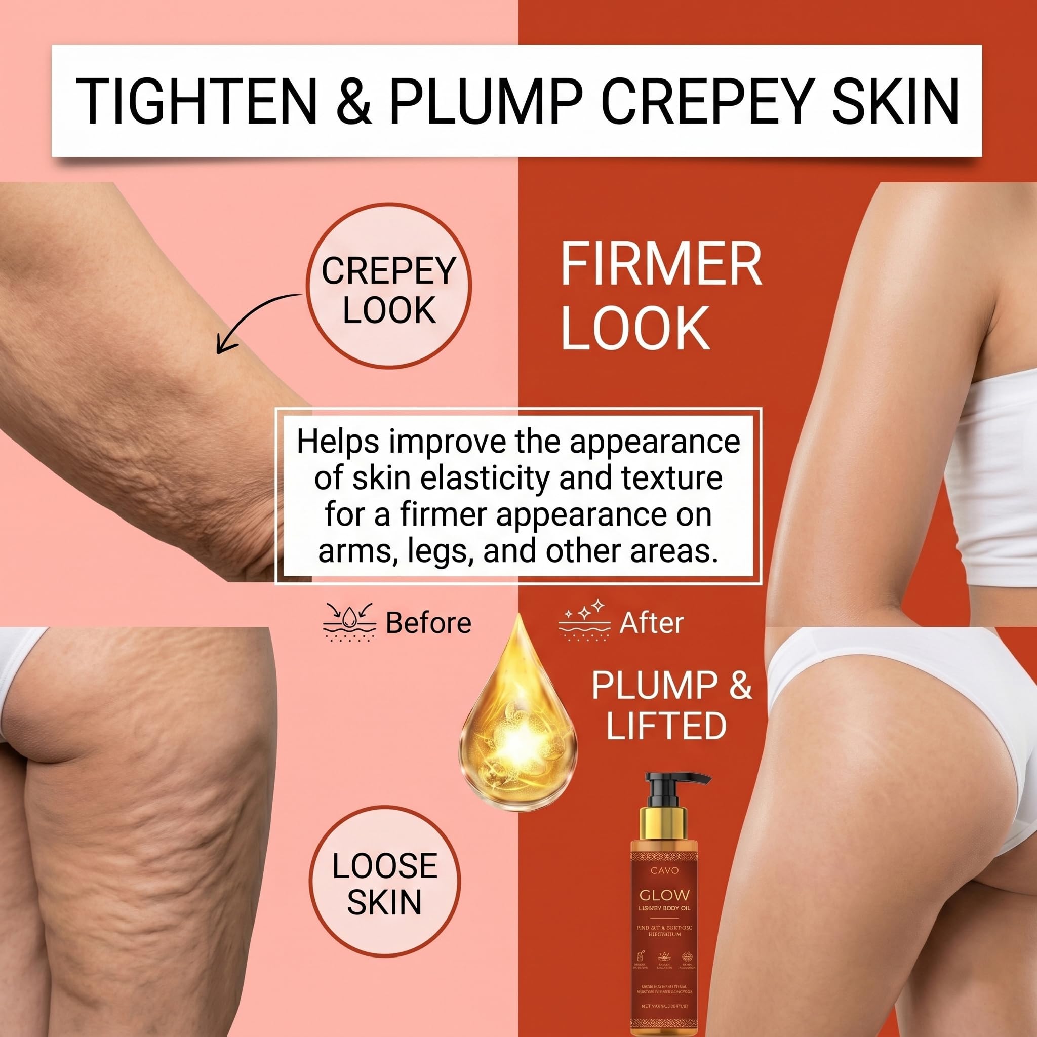 GBTJYRYC being massaged into thighs to visibly smooth and nourish skin