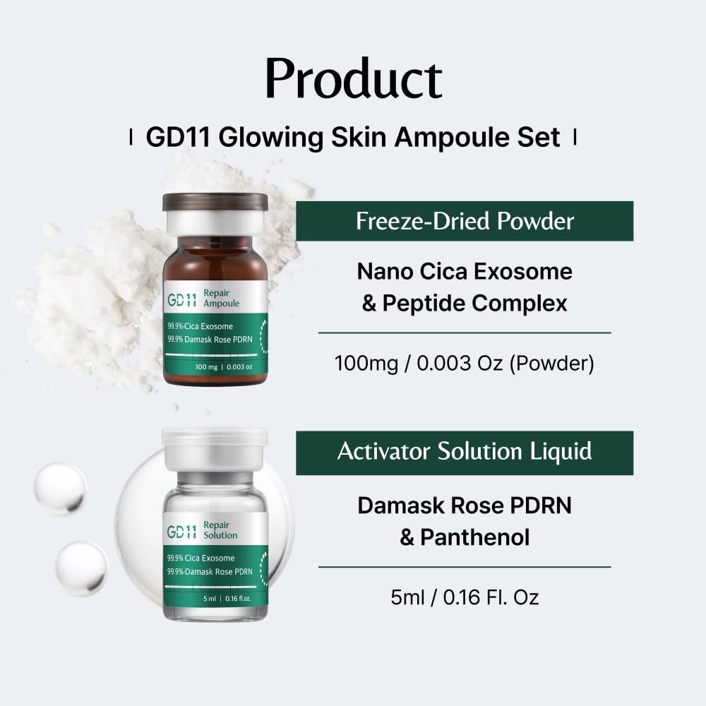 GD11 Damask Rose PDRN ampoule solution displayed as clear nourishing liquid