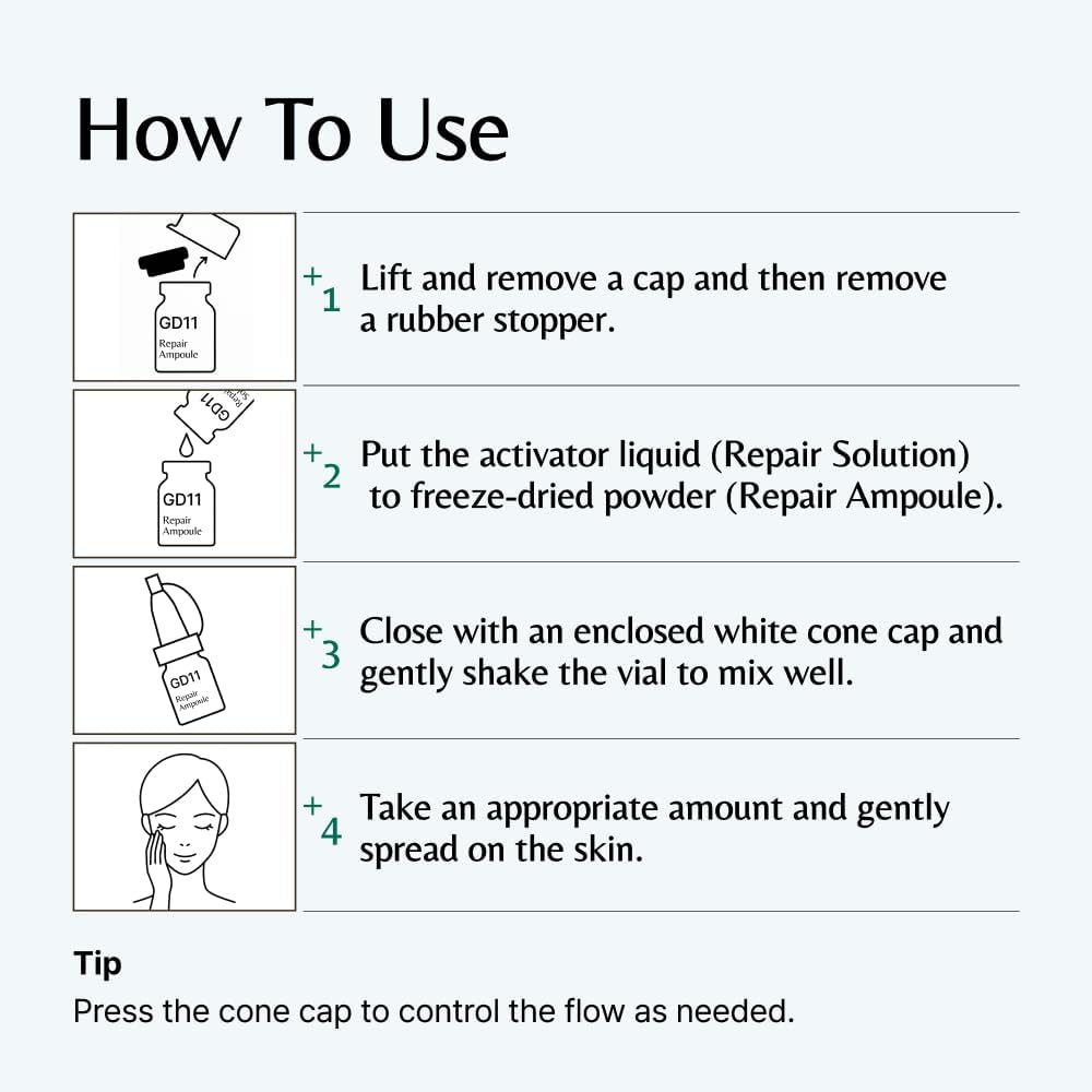 GD11 dispensed drops on skin showing lightweight absorbent finish