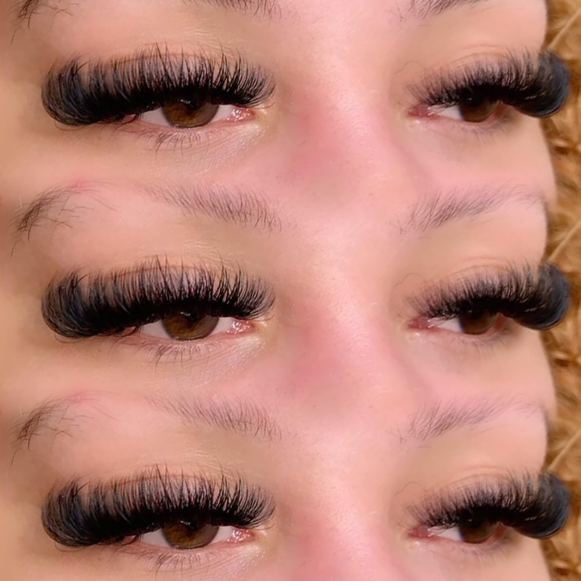 Geeneiya model applying cluster lashes demonstrating quick DIY placement benefits