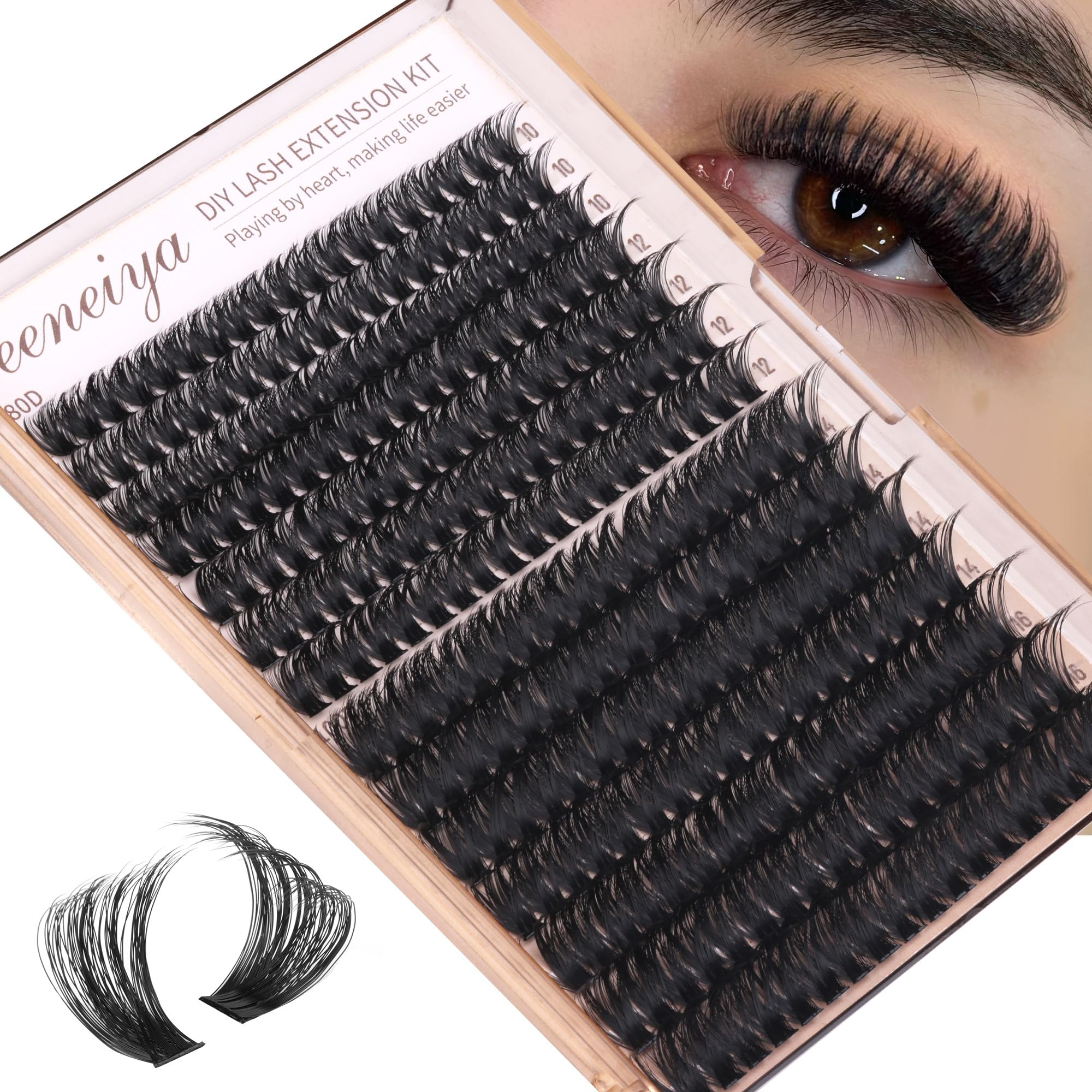 Geeneiya before and after eyes demonstrating fuller, salon-style lash effect