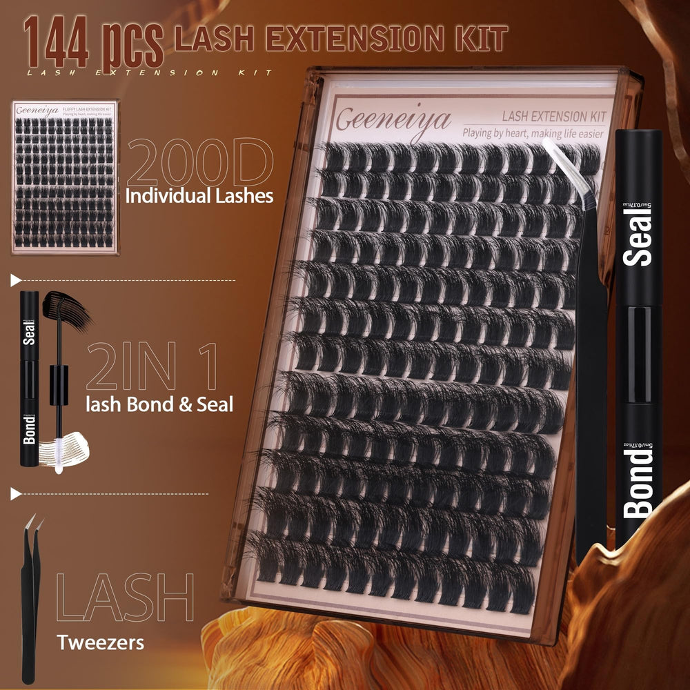 Geeneiya flatlay with tweezers, lash bond and seal for complete kit convenience