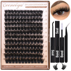 Geeneiya front packaging showing complete 200D lash clusters kit benefit: ready-to-use set