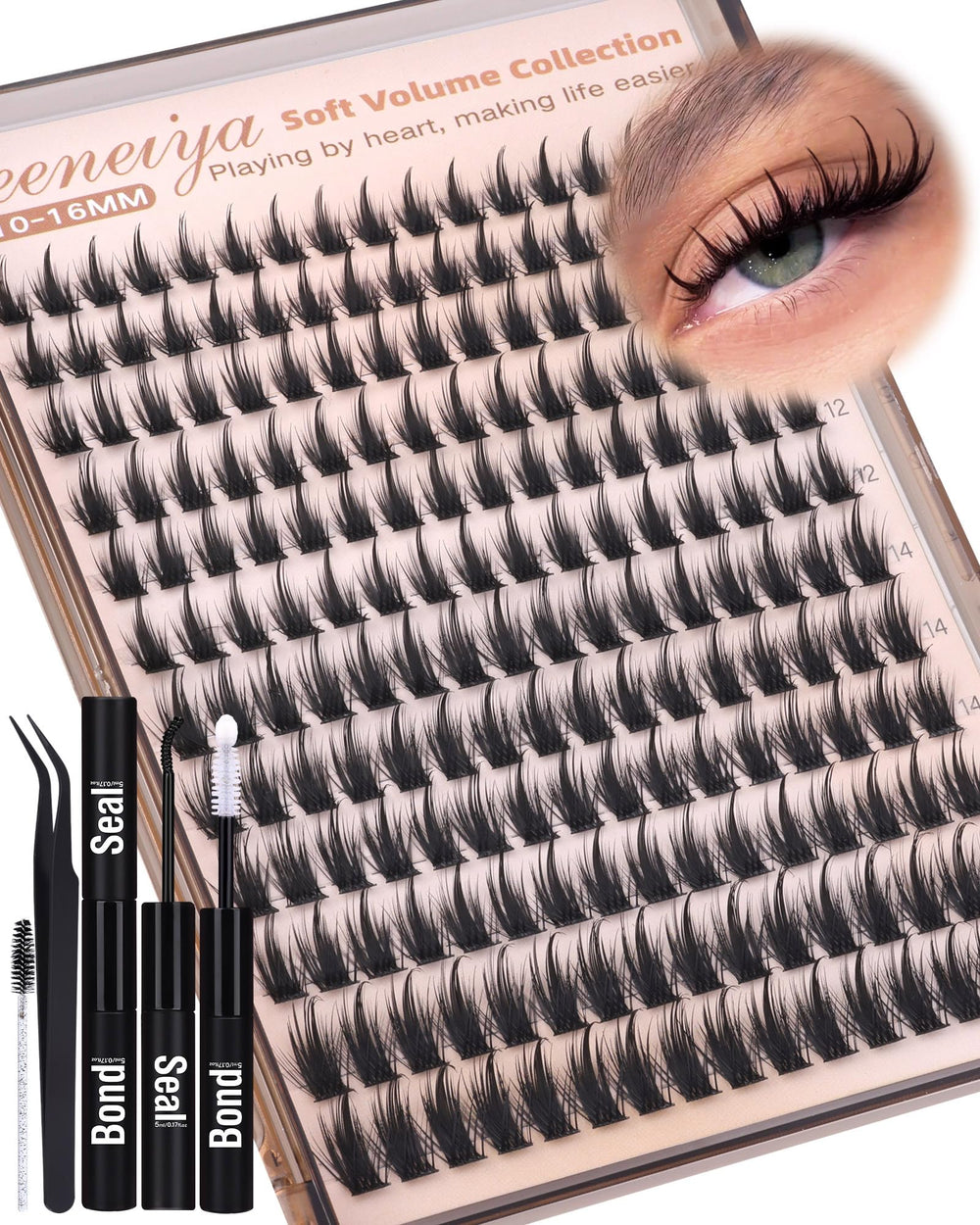Geeneiya front packaging showing full manga lash clusters kit and benefits