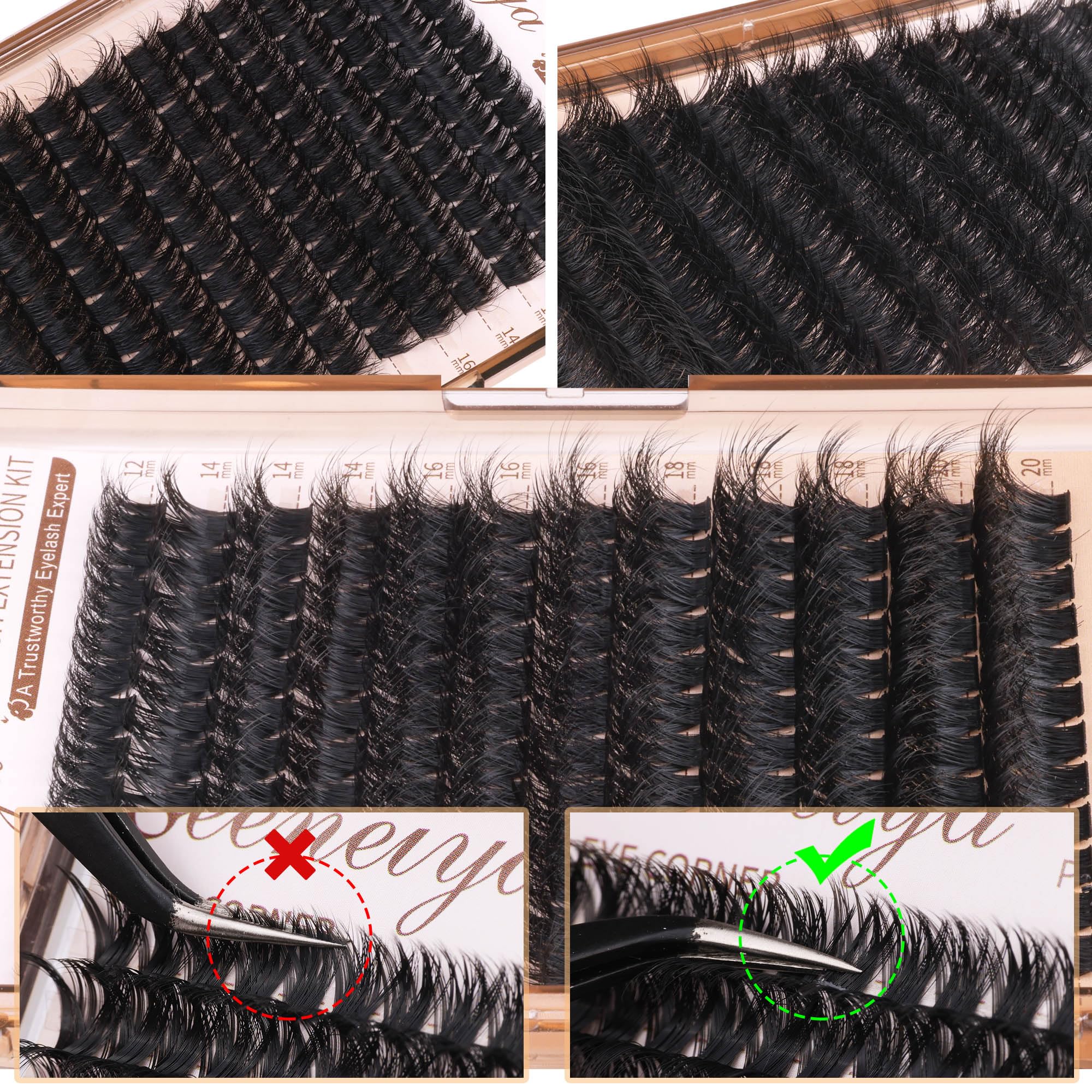 Geeneiya model wearing finished clusters showing salon-volume look benefit