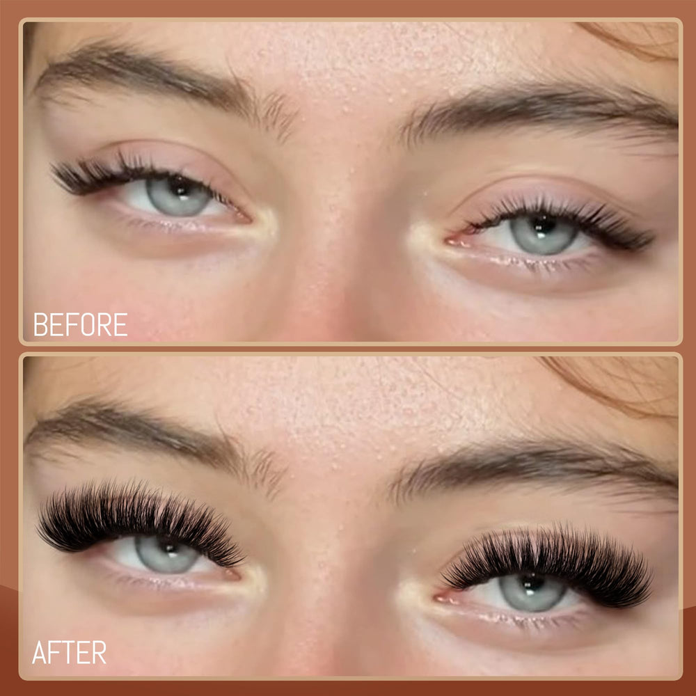 Geeneiya worn lashes on model showing lifted, voluminous finish