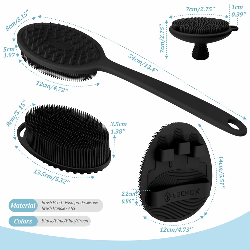 GEENOA back scrubber dual head closeup highlighting lather and exfoliation