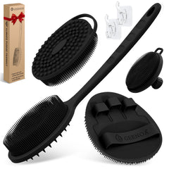 GEENOA back scrubber front view showing ergonomic handle and reach benefit